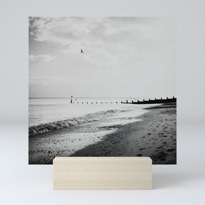 black and white Southwold beach photograph Mini Art Print