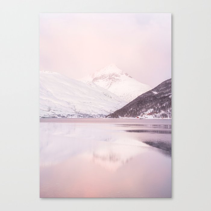 Arctic Glory Photo | Pastel Color Sunset in the Kaldfjord, Norway Travel Art Print | Mountain Landscape Photography Canvas Print