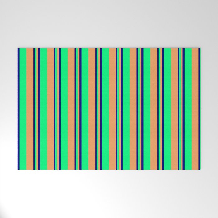 Blue, Green & Brown Colored Lines/Stripes Pattern Welcome Mat