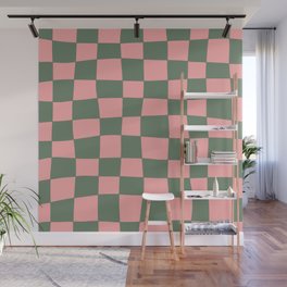 Hand Drawn Checkerboard Pattern (sage green/pink) Wall Mural