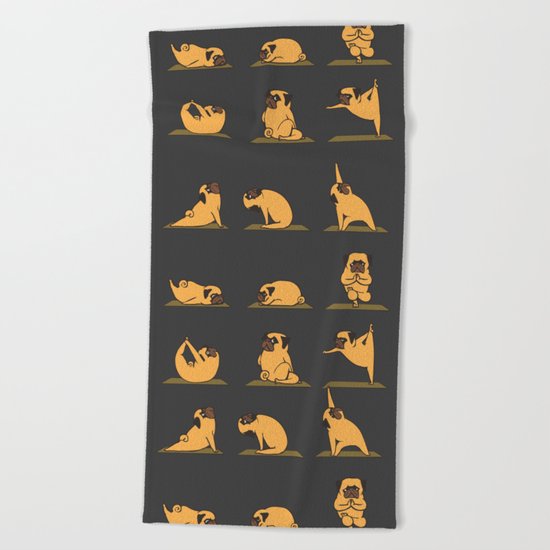 Pug Yoga // Black Beach Towel