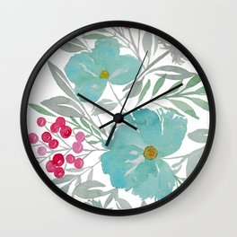 Blue Beach Flowers Wall Clock