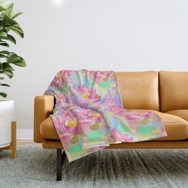 Lotus Flower Blossom with Watercolor Art Throw Blanket