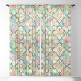 Gilded Moroccan Mosaic Tiles Sheer Curtain