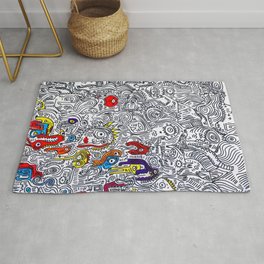Pattern Doddle Hand Drawn  Black and White Colors Street Art Rug