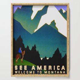 See America Montana - Retro Travel Poster Serving Tray