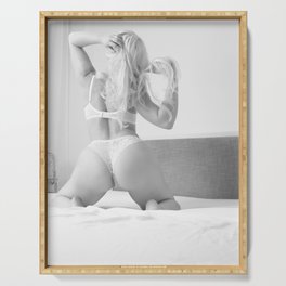 Woman in sexy lingerie posing on a bed  Serving Tray