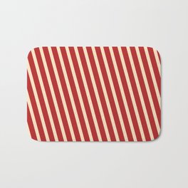 [ Thumbnail: Red and Bisque Colored Stripes Pattern Bath Mat ]