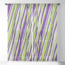 [ Thumbnail: Light Gray, Green & Indigo Colored Pattern of Stripes Sheer Curtain ]