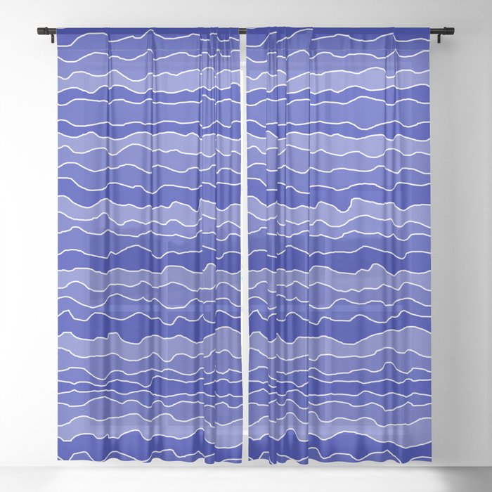 Four Shades of Blue with White Squiggly Lines Sheer Curtain