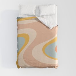 Retro Dream Abstract Swirl Pattern Pastel Apricot Buff Ice Blue Mustard Duvet Cover