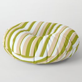 [ Thumbnail: Green, Light Cyan & Tan Colored Pattern of Stripes Floor Pillow ]