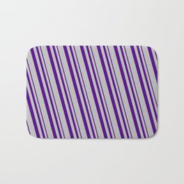 [ Thumbnail: Indigo and Grey Colored Pattern of Stripes Bath Mat ]