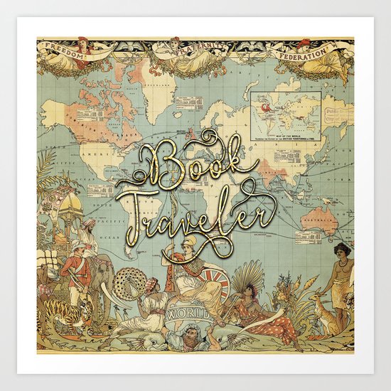 Book Traveler Vintage Map v3 Art Print