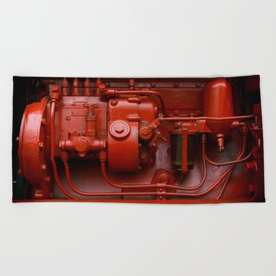 Red Tractor motor Beach Towel