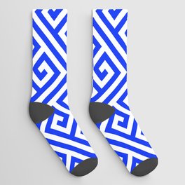 blue white pattern, Greek Key pattern -  Greek fret design Socks
