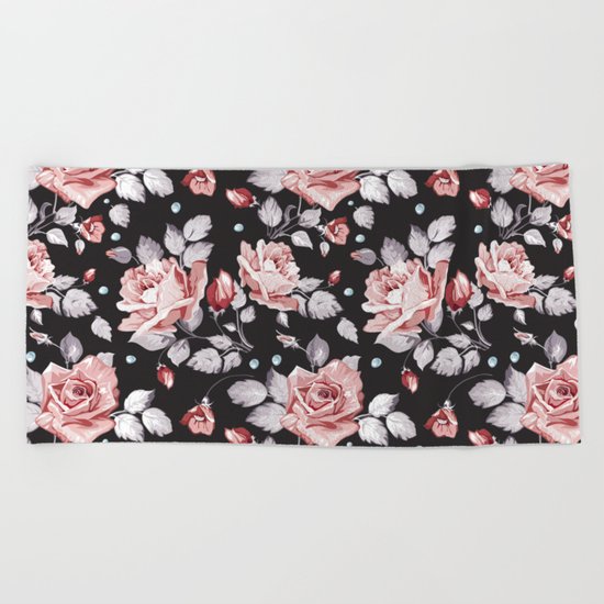 Vintage Pink Rose Flowers Beach Towel