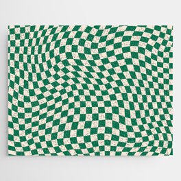 70s Retro Groovy Green Swirled Checker Pattern Jigsaw Puzzle