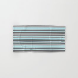 [ Thumbnail: Powder Blue, Dim Gray, and Dark Grey Colored Striped/Lined Pattern Hand & Bath Towel ]