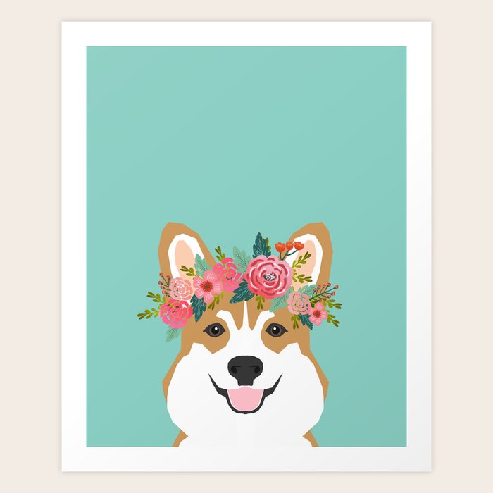 Corgi Portrait - dog with flower crown cute corgi dog art ...