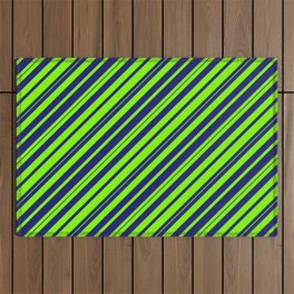 [ Thumbnail: Chartreuse & Midnight Blue Colored Striped/Lined Pattern Outdoor Rug ]