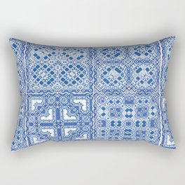 Traditional ornate portuguese azulejos. Fashionable design. Kit of vintage seamless patterns. Blue abstract background Rectangular Pillow