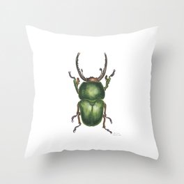 Unstoppable Green Beetle Throw Pillow