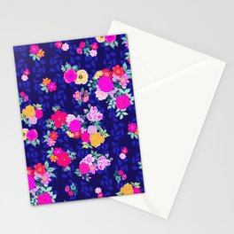 Bright flowers on midnight blue Stationery Cards