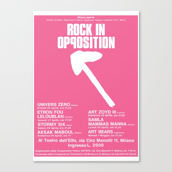 Rock In Opposition Festival Poster, Milan, April 1979 Canvas Print