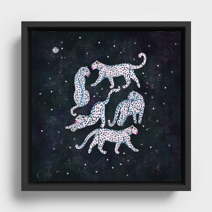 White leopards in space  Framed Canvas
