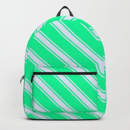 [ Thumbnail: Green & Lavender Colored Lined Pattern Backpack ]