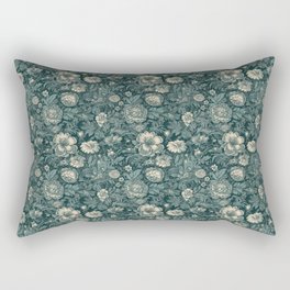 1800's Arsenic Green Floral Pattern Rectangular Pillow