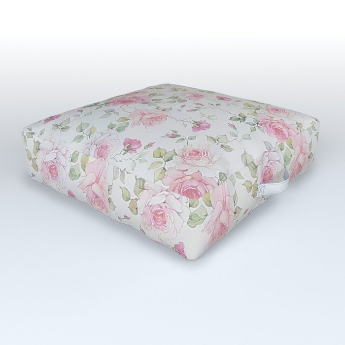 Elegant blush pink white vintage rose floral Outdoor Floor Cushion