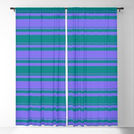 [ Thumbnail: Teal & Medium Slate Blue Colored Striped/Lined Pattern Blackout Curtain ]