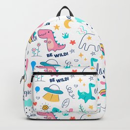 Cute Be Wild & Magical Doodle Illustration Unicorns Rainbows and Dinosaurs Pattern Backpack | Nerd, Unicornpattern, Dinosaurpattern, Dinosaur, Digital, Rainbow, Unicorn, Geek, Pattern, Doodlepattern 