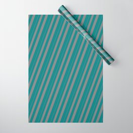 [ Thumbnail: Grey & Teal Colored Striped/Lined Pattern Wrapping Paper ]