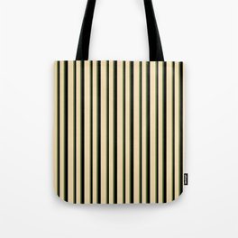[ Thumbnail: Dark Olive Green, Tan & Black Colored Striped Pattern Tote Bag ]