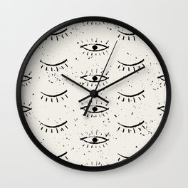 Open eyed close eyes, vintage hand drawn illustration pattern Wall Clock