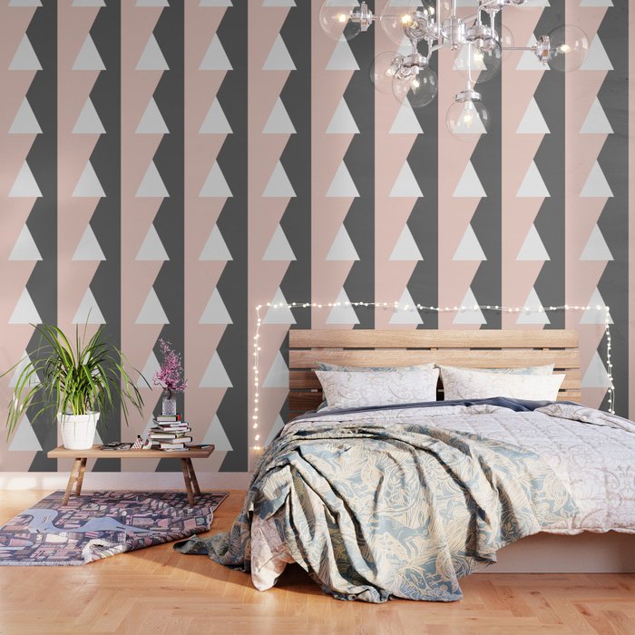 Elegant Blush Pink Grey Geometric Triangles Wallpaper By Cat Society6 - Blush Pink Wallpaper Bedroom