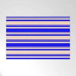 [ Thumbnail: Bisque and Blue Colored Lined/Striped Pattern Welcome Mat ]