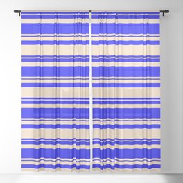 [ Thumbnail: Bisque and Blue Colored Lined/Striped Pattern Sheer Curtain ]