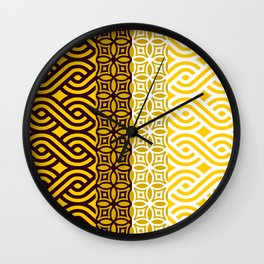 Yellow Plaits Pattern on Black and White Wall Clock