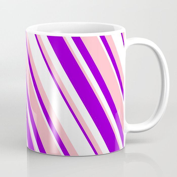 Light Pink, Dark Violet, and White Colored Lined/Striped Pattern Coffee Mug