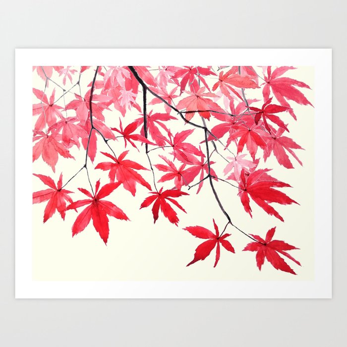 Red Maple Leaves Watercolor Painting Art Print By Colorandcolor Society6