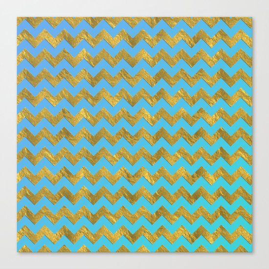 Gold glitter chevron on turquoise backround- pattern Canvas Print