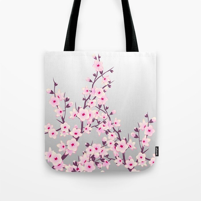 Cherry Blossom Pink Gray Tote Bag by Nina Baydur | Society6