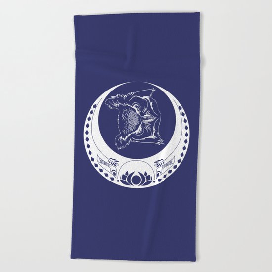 Owl and Moon Beach Towel