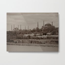 Sultan Ahmed Mosque ("Blue Mosque", Istanbul, TURKEY) from Bosphorus Strait Metal Print | Photo, Landscape, Architecture, Black and White 