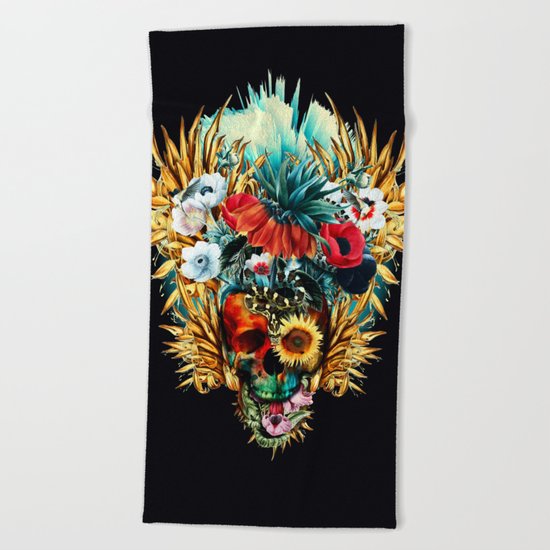 Floral Skull Vivid Beach Towel