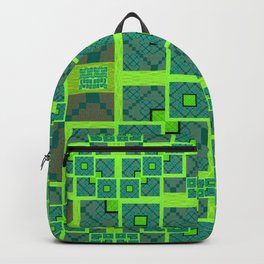 Retro Techno Glitch Quilt Green Print Backpack